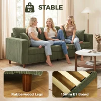 HOMCOM 3 Seater Sofa with Wide Seat, Corduroy Couch with Deep Seat, Spring Cushion, Green(m-7)