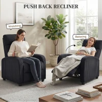 HOMCOM Corduroy Home Theater Seating, Push Back Recliner Chair with Padded Seat for Living Room, Black(m-4)