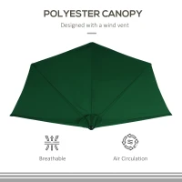 Outsunny 9.8ft Half Umbrella Semi Round Patio Parasol with Crank Handle, Top Vent for Garden, Balcony- NO BASE INCLUDED, Green(m-5)