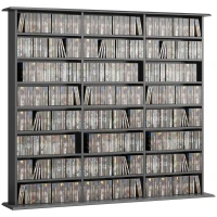 HOMCOM Media Storage Cabinet, 8-Tier DVD Shelf with 18 Adjustable Shelves, Holds 1032 CDs, 594 DVDs or Blu-rays, Black(m-8)