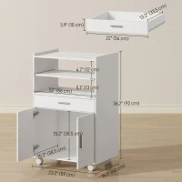 HOMCOM Microwave Cart with Wheels, Microwave Stand with Worktop, Open Shelves and Drawer, Storage Cabinet, White(m-3)