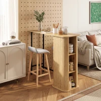 HOMCOM Tambour Bar Height Table with 3 Storage Shelves Rectangular Bar Table with Metal Frame for Kitchen Dining Room Natural(m-1)