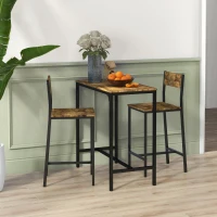 HOMCOM Industrial Bar Table Set Counter Height 3 Piece and 2 High Back Stools Set Dining Table Set Rustic Brown(m-6)