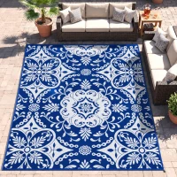 Outsunny Outdoor Rug for Patio, 9' x 12' Waterproof Large Mat, Reversible Plastic Straw Rug for Decor, Portable Outside RV Camping Area Carpet Mat for Backyard Porch Deck Picnic, Blue & White Floral(m-2)