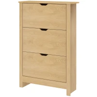 HOMCOM Shoe Storage Cabinet with 3 Flip Drawers and Adjustable Shelves for 12-18 Pairs of Shoes, Natural Wood(m-2)