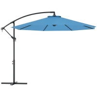 Outsunny 10' Deluxe Patio Umbrella, Outdoor Market Parasol, Banana Hanging Offset Sunshade with Crank, Cross Base, Blue(m-9)