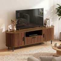 HOMCOM TV Stand for TVs up to 60", Modern Entertainment Center with Curved Sliding Doors and Storage, Brown(m-8)