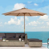 Outsunny 10' x 8' Wooden Patio Umbrella, Garden Parasol, Outdoor Sunshade Canopy with Bamboo Rib for Outdoor, Khaki(m-1)