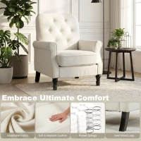 HOMCOM Accent Chair, Mid-Century Modern Armchair with Thick Padded Seat, Spring Cushion, Solid Wood Legs, Cream White(m-4)