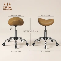 HOMCOM Adjustable PU Leather Saddle Chair with 360° Swivel, Healthy Posture, Saddle Chair for Massage Home Office, Light Brown(m-3)