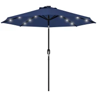 Outsunny 9ft Solar Patio Umbrella Outdoor Sunshade 24 LED Lights Tilt Canopy Navy Blue(m-2)