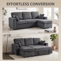 HOMCOM Modular Sectional Sofa Bed with Reversible Storage Ottoman, Pull Out Sleeper Sofa with Spring Cushion, Dark Grey(m-4)