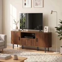 HOMCOM TV Stand for TVs up to 60", Modern Entertainment Center with Curved Sliding Doors and Storage, Brown(m-1)