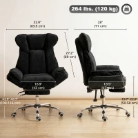 HOMCOM Big and Tall Office Chair Footrest Executive Desk Chair High Back Snowflake Velvet Reclining, Black(m-3)