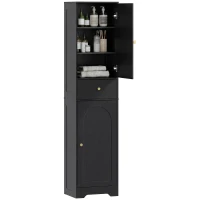 HOMCOM 67" Tall Bathroom Cabinet, Slim Bathroom Storage Cabinet with 2 Doors, Drawer and Adjustable Shelf, Black Wood Grain(m-9)