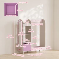 Qaba Kids Clothing Rack, Kids Wardrobe with Glowing Lights Mirror, Non-Woven Drawer and Shelves for Bedroom, Ages 3-8, Pink(m-3)