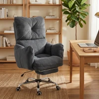 HOMCOM Office Chair with Foot Rest, Ergonomic Reclining Computer Gaming Chair w/ Snow Flannel Fabric, Thick Cushion, Dark Grey(m-1)