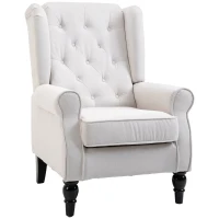 HOMCOM Button-Tufted Accent Chair with High Wingback, Rounded Cushioned Armrests and Thick Padded Seat, Cream White(m-1)