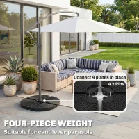 Outsunny 4PCs Cantilever Umbrella Base Weights for Offset Banana Parasol, Wicker Effect HDPE Water or Sand Filled Patio Umbrella Weights with Built-in Handles, Black(m-4)