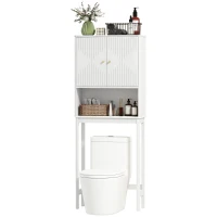 HOMCOM Over The Toilet Storage Cabinet with Adjustable Shelf, Open Shelf and Adjustable Bottom Bar, White(m-2)