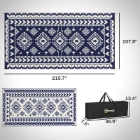 Outsunny Reversible Outdoor Rug, Waterproof Plastic Straw with Carry Bag, 9' x 18', Blue & White Rhombus Patchwork(m-3)