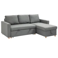 HOMCOM 83" Sofa Bed, Pull Out Sleeper L Shaped Sectional Couch with Reversible Storage Chaise, Wide and Deep Seat, Light Grey(m-13)
