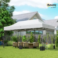 Outsunny 10 x 20 ft Pop Up Canopy Tent, Heavy Duty UPF50+ Outdoor Portable Instant Canopy Shelter with Wheeled Bag, White(m-6)
