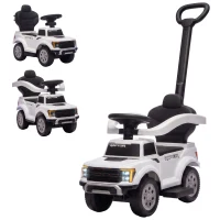 Qaba 3 In 1 Licensed Ford Kids Push Car with Push Handle, Horn, Sound, Secure Bar, Storage, for Toddlers 18-36 Months, White(m-2)