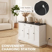 HOMCOM 47" Farmhouse Sideboard Buffet Cabinet with Charging Station, Coffee Bar Cabinet with 3 Adjustable Shelves, White(m-4)