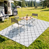 Outsunny Waterproof  Outdoor Rug, 6' x 9' RV Rug Reversible Mat for Backyard, Deck, Picnic, Beach, Camping, Grey & White Net(m-8)