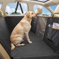 PawHut Dog Car Seat Cover for Back Seat, Hard Bottom Back Seat Extender, Waterproof Dog Hammock for Car & SUV, 58"L, Black(m-8)