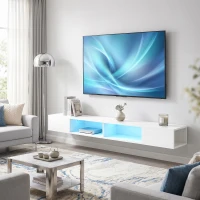 HOMCOM TV Stand with RGB LED Lights, Entertainment Center with Open Shelves for 75 Inch TV, White(m-8)
