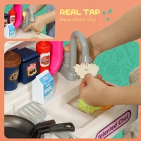 Qaba Pretend Play Kitchen Set with Realistic Lights & Sounds, 104PCS Toy Kitchen Accessories for Boys and Girls, Pink(m-5)