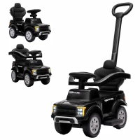 Qaba 3 In 1 Licensed Ford Kids Push Car with Push Handle, Horn, Sound, Secure Bar, Storage, for Toddlers 18-36 Months, Black(m-1)