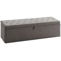 HOMCOM Storage Ottoman, Upholstered Velvet End of Bed Bench, Button Tufted Storage Bench for Bedroom, Living Room, Grey(m-9)