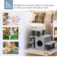 PawHut Adjustable Height 3 Step/4 Step Cat Stairs w/ Sisal Cat Scratching Post, Cat Condo, Toy Ball, for Bed, Sofa, Couch, Gray(m-7)