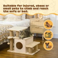 PawHut Adjustable Height 3 Step/4 Step Cat Stairs w/ Jute Cat Scratching Post, Cat Condo, Toy Ball, for Bed, Sofa, Couch, Beige(m-7)