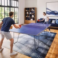 Soozier 9 ft Folding Ping Pong Table Top for Billiard Tables, Table Tennis Conversion Top with Net, Foam Padding, Blue(m-8)