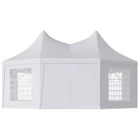 Outsunny 16' x 22' Wedding Event Party Tent High Peak Octagonal Outdoor Gazebo Canopy with Removable Walls White(m-11)