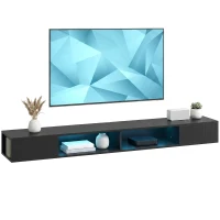 HOMCOM TV Stand with RGB LED Lights, Entertainment Center with Open Shelves for 75 Inch TV, Black Wood Grain(m-13)