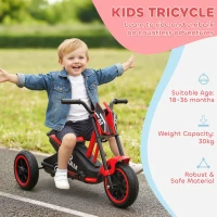 Qaba Kids Tricycle, Toddler Trike with Pedal for Indoor Outdoor Use, 3 Wheel Trike for Ages 18-36 Months Boys Girls, Red(m-4)