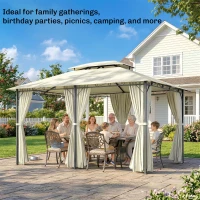 Outsunny 13' x 10' Soft-top Gazebo Patio Steel Canopy Portable Party Event with Double Canopy Roof, Curtains, Cream White(m-6)
