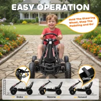 Qaba Kids Go Kart, Pedal Car with Adjustable Seat, EVA Wheels, Brake, for Boys & Girls Aged 3-8 Years Old, Black(m-4)