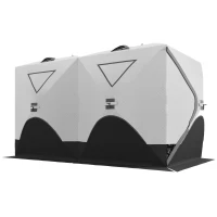 Outsunny 5-8 Person Ice Fishing Shelter, Pop-Up Ice Shanty Tent, Insulated Portable Tent with 2 Doors & Carrying Bag, Light Gray(m-11)