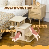 PawHut Adjustable Height 3 Step/4 Step Cat Stairs w/ Jute Cat Scratching Post, Cat Condo, Toy Ball, for Bed, Sofa, Couch, Beige(m-5)