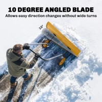 Outsunny 37-Inch Extra Wide Snow Shovel with Wheels, Heavy Duty Aluminum Snow Pusher with Ergonomic Adjustable Handle, Yellow(m-6)