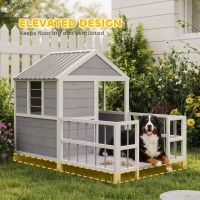 PawHut Outdoor Dog House, 61"L Wooden Dog House with Porch, Weatherproof Roof, Elevated Base, Air Vents & Observation Windows(m-7)
