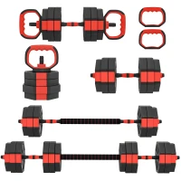 Soozier 6-in-1 Adjustable Dumbbell Set, Used as Kettlebell, Barbell, Dumbbell, Push-Up Stand, 55lbs Free Weights Set, Red(m-9)
