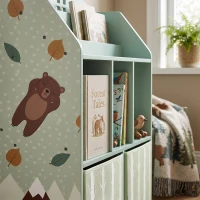 Qaba Kids Bookshelf with Storage, Toy Storage Unit with Book Display, Shelves and Fabric Drawers for Playroom Nursery, Green(m-9)