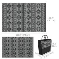 Outsunny Reversible Outdoor RV Rug, Patio Floor Mat, 6' x 9' Plastic Straw Rug for Backyard, Deck, Beach, Camping, Black & Grey(m-3)